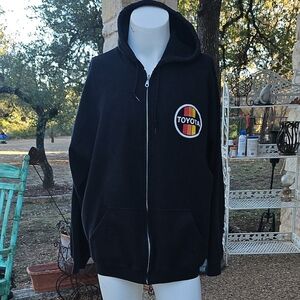 Men's Black Classic Toyota Logo Zip-Up Hoodie Sweatshirt Zippered Jacket XXL
